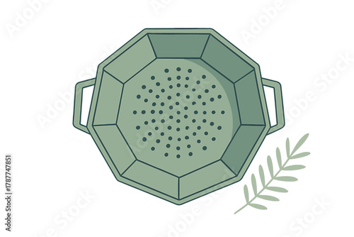 Octagonal kitchen colander with draining holes and side handles