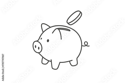 Simple line art piggy bank with coin dropping into slot
