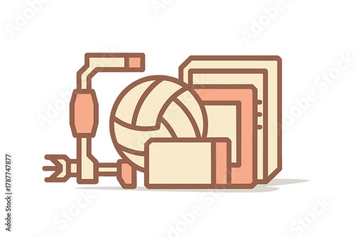Volleyball gear icons featuring ball pump and protective pads