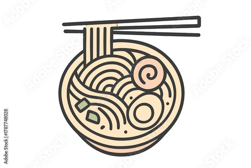 Minimalist bowl of ramen noodles with chopsticks and garnishes