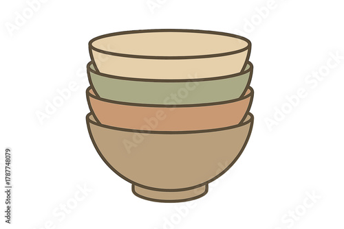 Stack of four ceramic bowls in muted earth tones