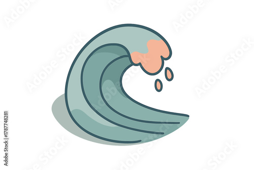 Stylized ocean wave cresting with sea foam and water droplets