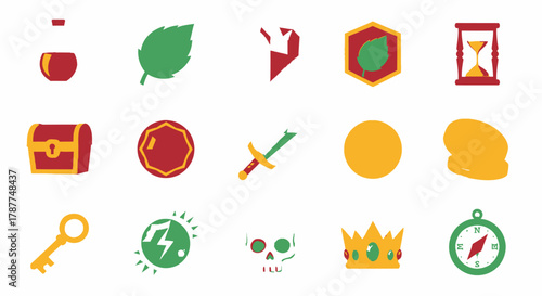 Game Icons Collection Potion, Leaf, Treasure Chest, Sword, Key, Skull, Crown, Compass, and more