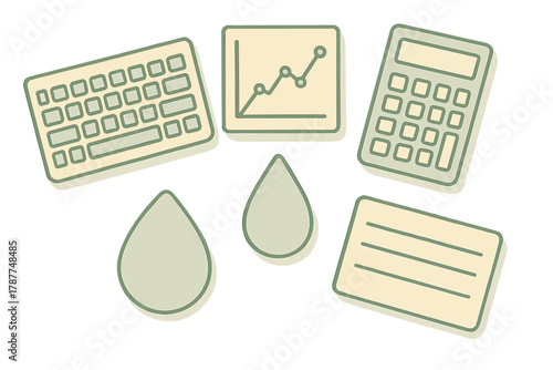Business finance data icons set featuring keyboard calculator and growth chart