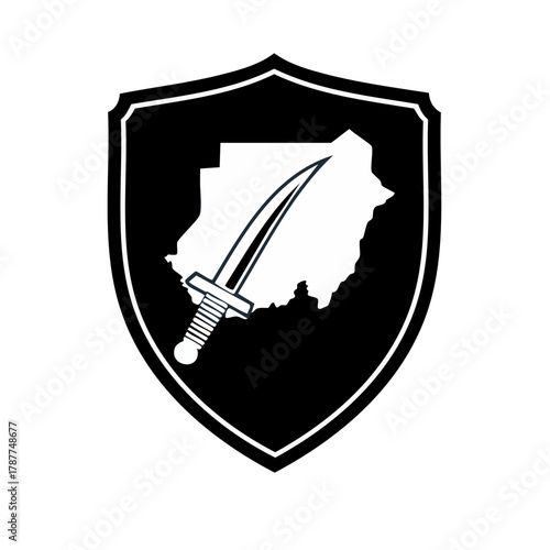 Shield and broken sword on Sudan map glyph icon