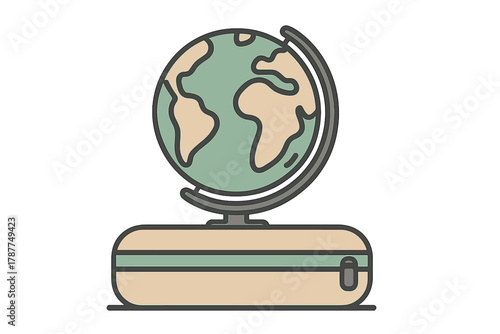Stylized terrestrial globe icon on rectangular base