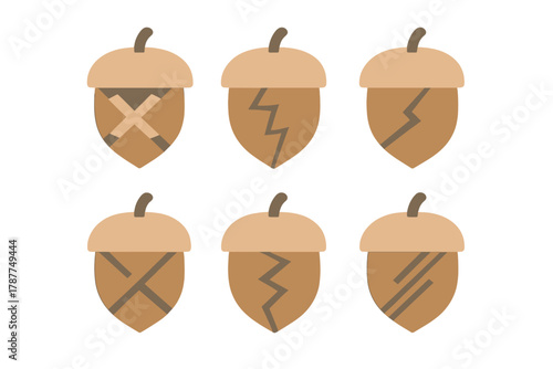 Stylized acorn icons featuring various internal markings and patterns