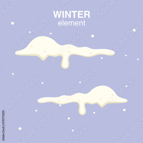 Two stylized snowdrifts with melting snow and falling snowflakes on a light purple background, representing a winter element.