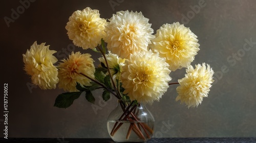Wallpaper Mural A delicate arrangement of creamy yellow dahlias in a white pitcher, set against a soft background Torontodigital.ca