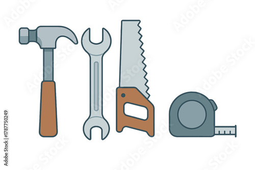 Basic carpentry and repair hand tools icons collection