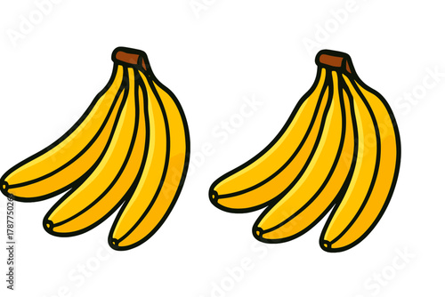Two bunches of ripe yellow bananas isolated on a white background
