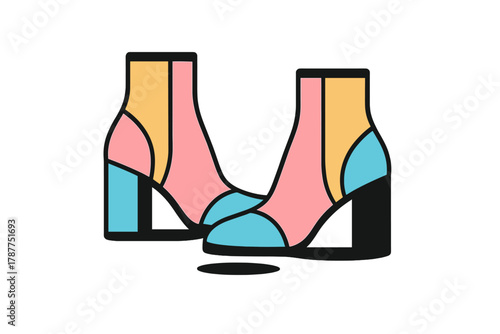 Vibrant ankle boots with geometric color blocking and chunky heel