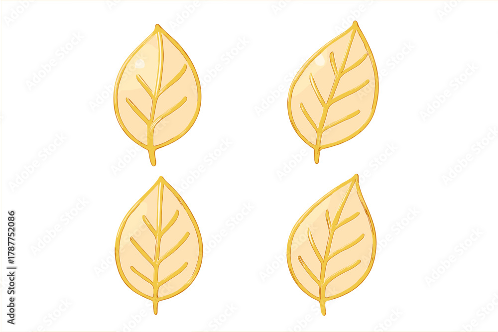 Obraz premium Four stylized golden leaves with beige centers on white background