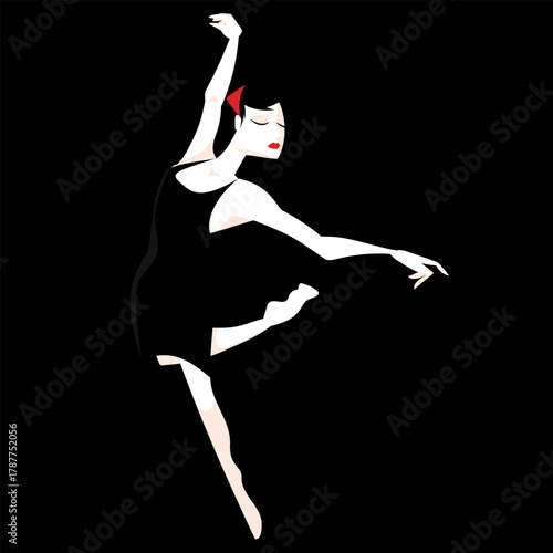 Bailarina dançando com vestido preto em fundo escuro minimalista