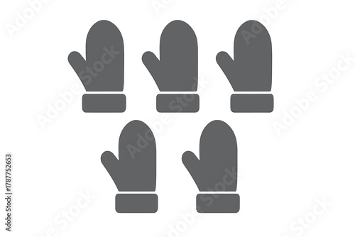 Five gray winter mittens icons arranged in a repeating pattern