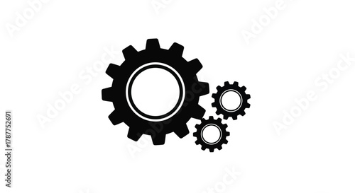 Vector art of gear icons interlocked on, symbolizing mechanism, process, and collaboration in engineering and technology, with a focus on precision and functionality