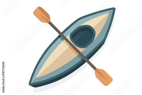 Top view kayak boat with paddle for water sport recreation