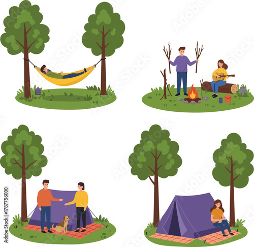 Outdoor camping activities and leisure moments