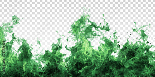 Vector green fire flame border isolated on the transparent background. Concept of magical green fire.