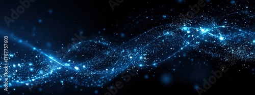 Vibrant blue network of glowing dots and flowing lines forming a wavy digital landscape