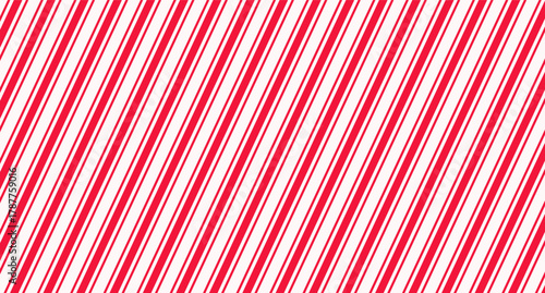 Red and white diagonal stripes background vector illustration. Candy cane pattern for Christmas or New Year concept, flat lay. Stripe pattern for gift wrap, fabric pattern, textile, tile and wallpaper