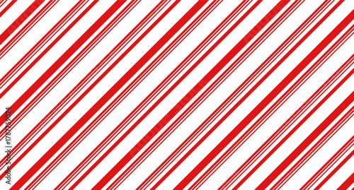 Red and white diagonal stripes background vector illustration. Candy cane pattern for Christmas or New Year concept, flat lay. Stripe pattern for gift wrap, fabric pattern, textile, tile and wallpaper