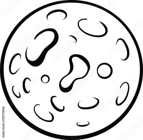 Black and white cartoon illustration of a full moon with visible craters.