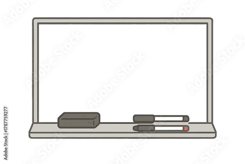 Blank whiteboard with eraser and dry erase markers on tray