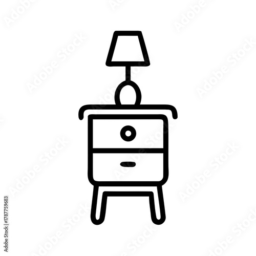 Minimalist Bedside Table with Lamp Line Icon – Modern Furniture Outline Illustration