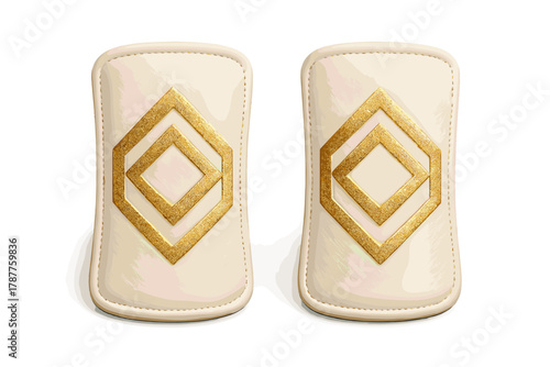 Cream leather patches with gold geometric emblem design