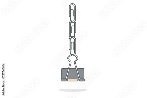 Gray binder clip suspended from interconnected paperclip chain