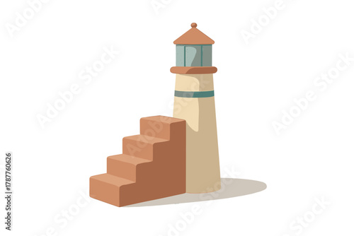 Minimalist lighthouse tower with attached terracotta steps