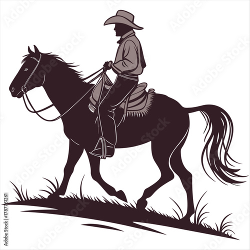 Cowboy riding horse silhouette vector art western rodeo illustration