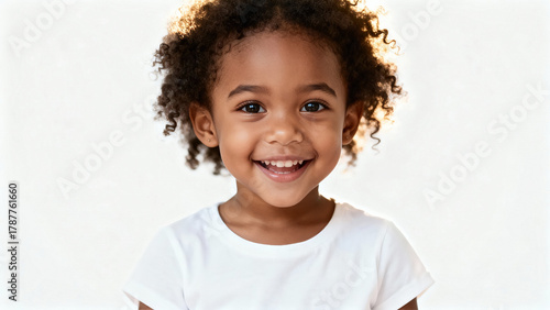 Portrait of a cheerful laughing African American girl 3-4 years old in a T-shirt