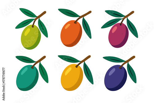 Colorful olive branch icons showing various stages of fruit ripening