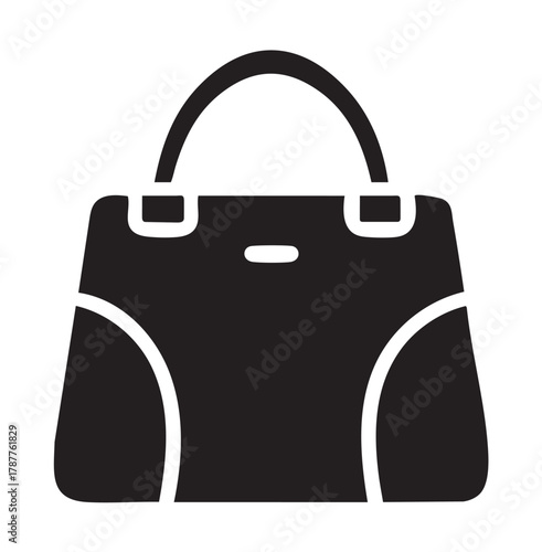 Black silhouette of a modern handbag with a curved handle Keywords: handbag, purse, bag