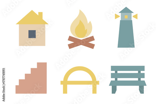 Geometric icons for coastal and outdoor recreation themes