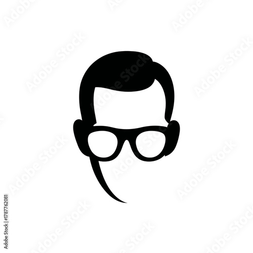 Black and white vector silhouette of a person with glasses. Anonymous profile avatar icon, symbol for intellect, education, or technology.