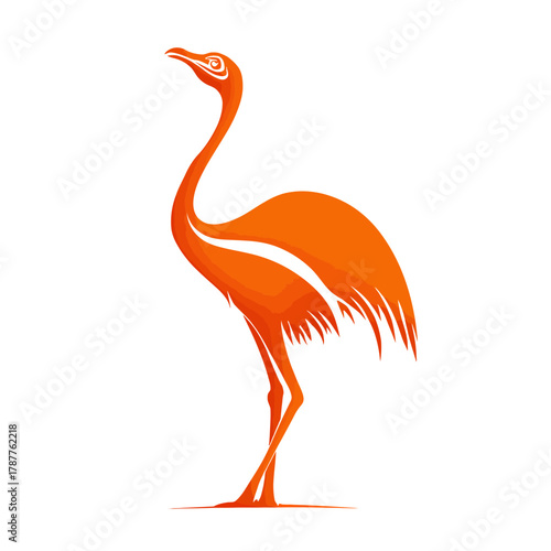 Elegant stylized orange bird illustration, a graceful long-necked avian vector art design on a clean white background. Modern minimalist graphic.