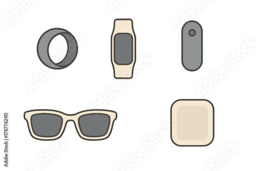 Modern wearable technology and accessory icons collection
