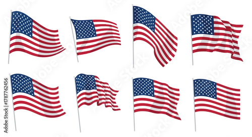 Vector art of set of waving american flag a collection of patriotic symbol of the united states, representing freedom and independence