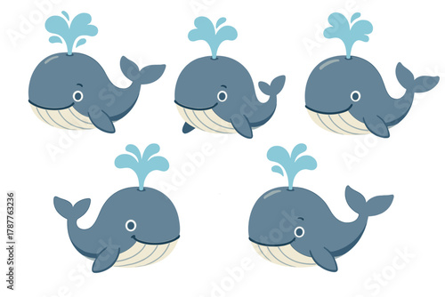 Cute cartoon blue whale spouting water seamless pattern design