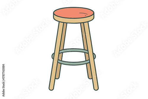 Minimalist wooden bar stool with round seat and integrated footrest
