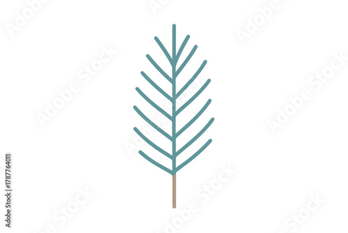 Minimalist stylized pine branch with soft teal needles and brown trunk