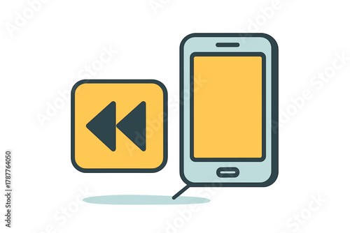 Smartphone media playback rewind button icon concept for digital navigation