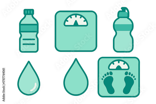 Set of icons for monitoring weight loss and proper hydration levels