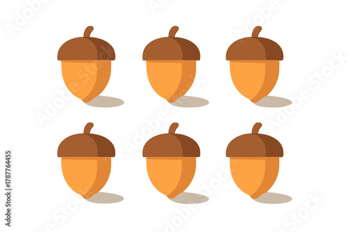 Stylized oak tree acorns seamless pattern with subtle shadows