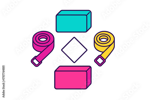 Isometric fitness blocks and measuring tapes icon set for health