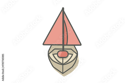 Minimalist front view sailboat icon with pink sail and beige hull