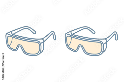 Pair of protective safety goggles with light blue outlines and yellow lenses
